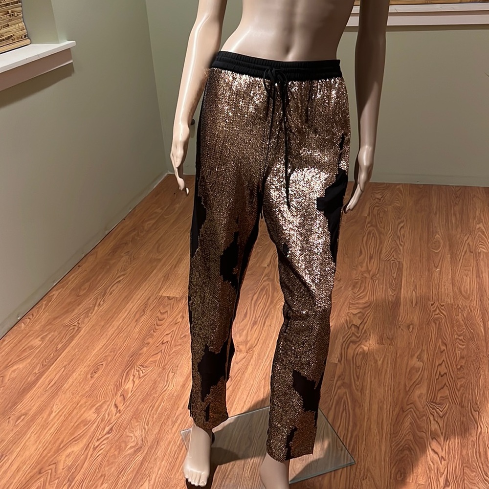 Robert Rodriguez Antique Gold And Black Silk With Drawstring Waist & Zippers 8